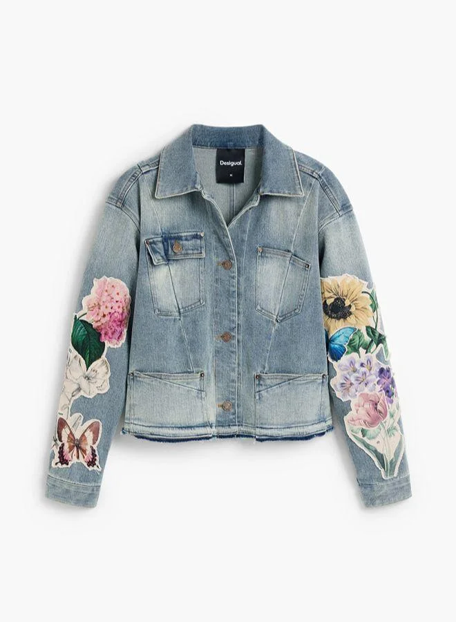 Desigual Blue Embroidered denim jacket for Women | Best Price UAE