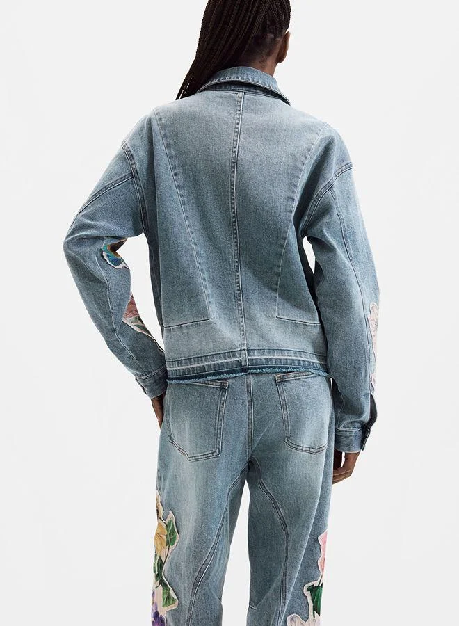 Desigual Blue Embroidered denim jacket for Women | Best Price UAE