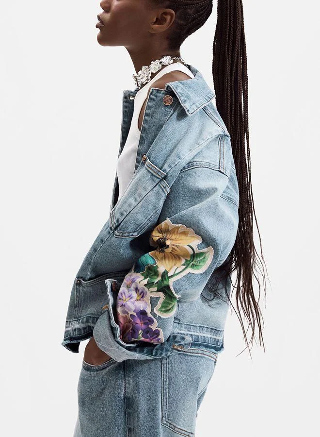 Desigual Blue Embroidered denim jacket for Women | Best Price UAE