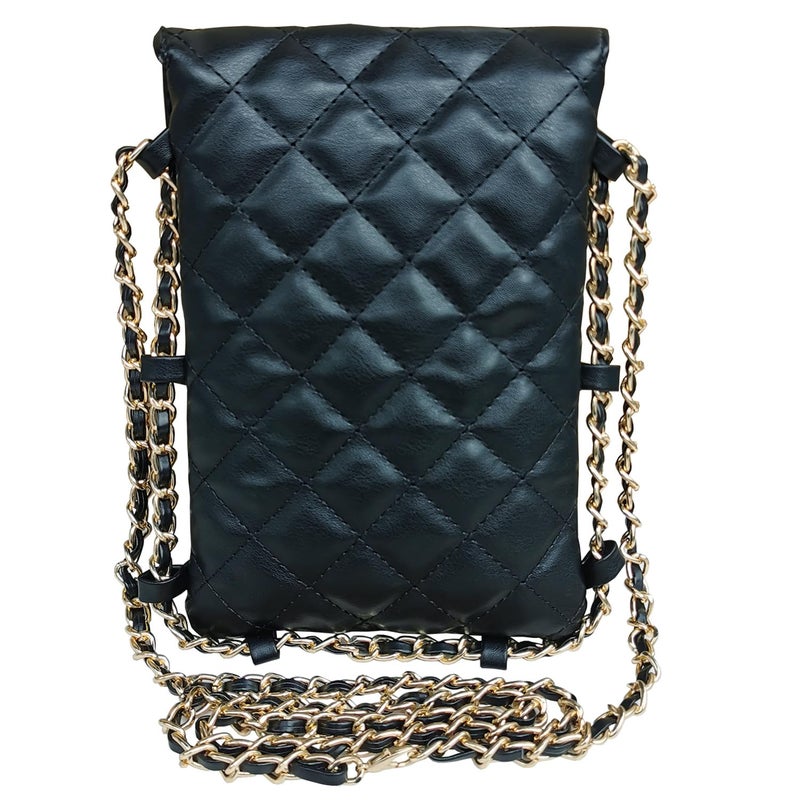 Larswon Cell Phone Crossbody Bag Quilted Bags Cell Phone Purse Soft Chain Crossbody Cellphone Wallet Bag for Women Black - Image 3