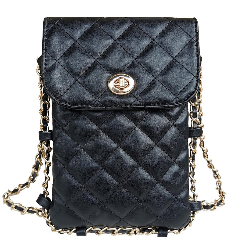 Larswon Cell Phone Crossbody Bag Quilted Bags Cell Phone Purse Soft Chain Crossbody Cellphone Wallet Bag for Women Black - Image 1