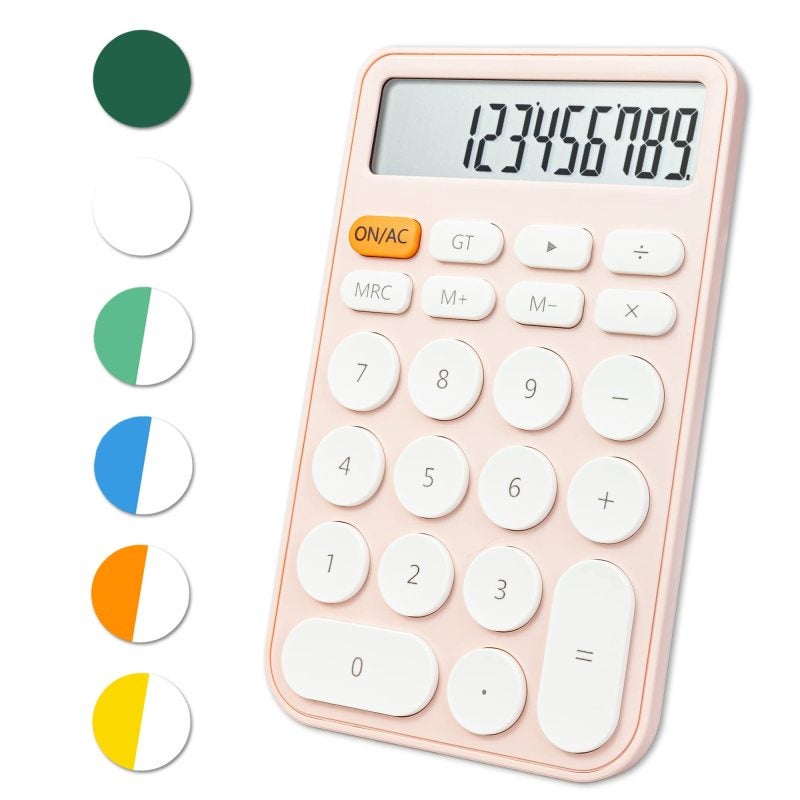 آلة حاسبة قياسية وردية محمولة بحجم 5.5 × 3.4 بوصة - شاشة LCD كبيرة بـ 12 رقماً - مفاتيح سيليكون متينة، آلة حاسبة مكتبية للمنزل والمدرسة والمكتب - Image 1