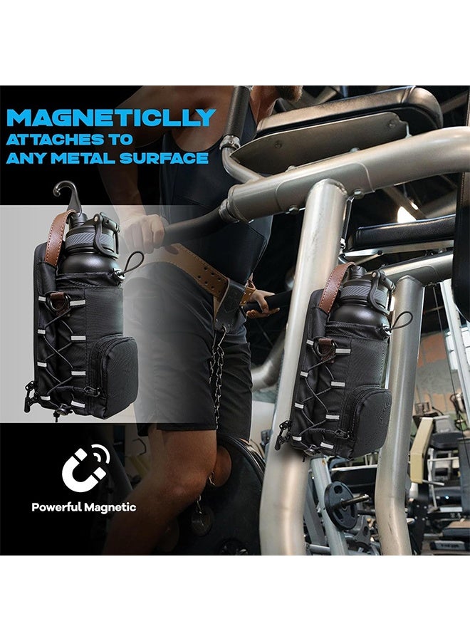 MVAQKLM  Magnetic Water Bottle Holder for Gym,Gym Bottle Carrier Bag with Phone Pockets & Handle Shoulder Strap Gym Accessories for Men Women, Gym Gifts for Women and Men - Image 2