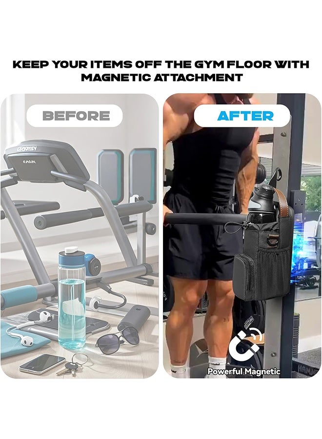 MVAQKLM  Magnetic Water Bottle Holder for Gym,Gym Bottle Carrier Bag with Phone Pockets & Handle Shoulder Strap Gym Accessories for Men Women, Gym Gifts for Women and Men - Image 3