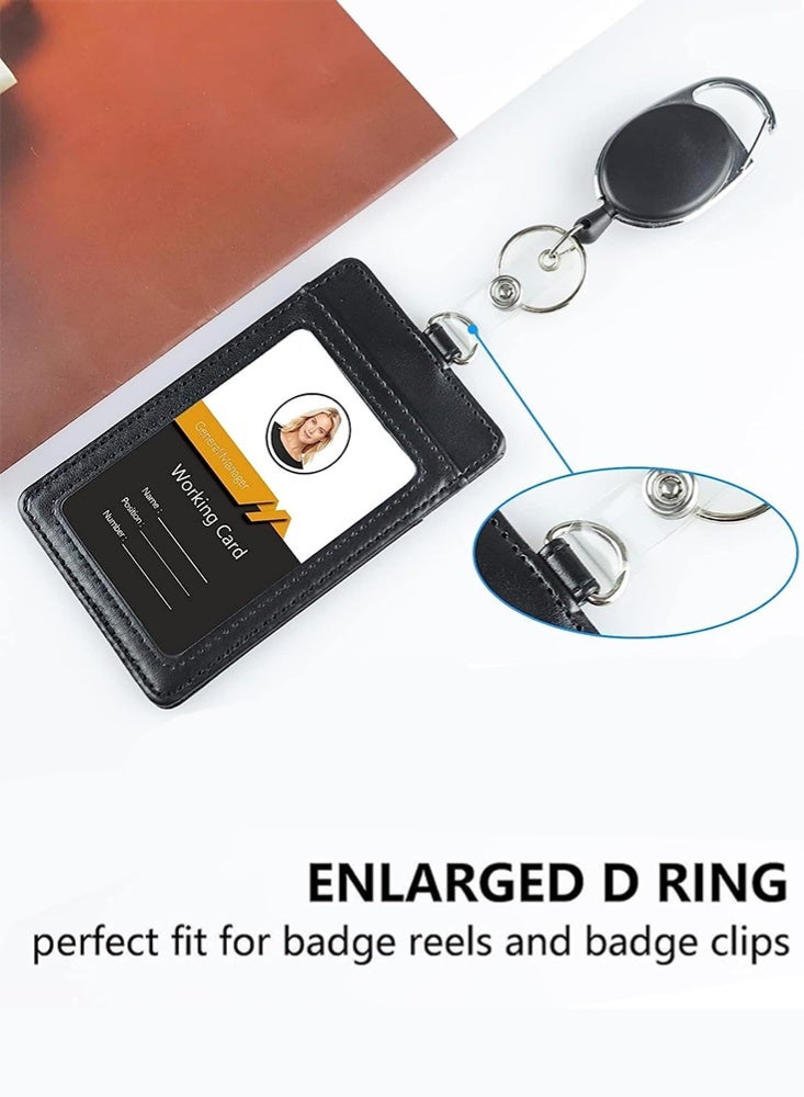 JOYBOS حامل شارة الهوية من الجلد، حامل شارة الهوية من الجلد الصناعي أفقي مع نافذة شفافة واحدة وفتحة واحدة لبطاقة الائتمان وحبل رقبة قابل للفصل (رأسي، أسود) - Image 5