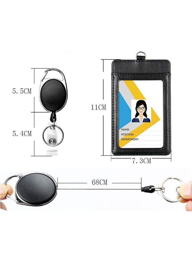 JOYBOS حامل شارة الهوية من الجلد، حامل شارة الهوية من الجلد الصناعي أفقي مع نافذة شفافة واحدة وفتحة واحدة لبطاقة الائتمان وحبل رقبة قابل للفصل (رأسي، أسود) - Image 3