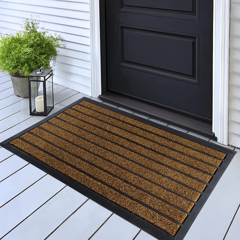 ubdyo Extra Durable Door Mat - Dirt Trapping Outdoor Welcome Mats - Non-Slip Outdoor Indoor Entrance - Low Profile Front Doormat (32" x 20", Bright Brown) - Image 1