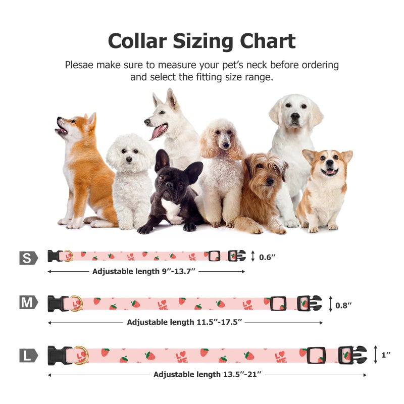 FYEQYAOU Cotton Handmade Dog Collar Cute and Distinctive Patterns Pink Strawberries with Pendant for Girl Boy Dogs Collars S - Image 3
