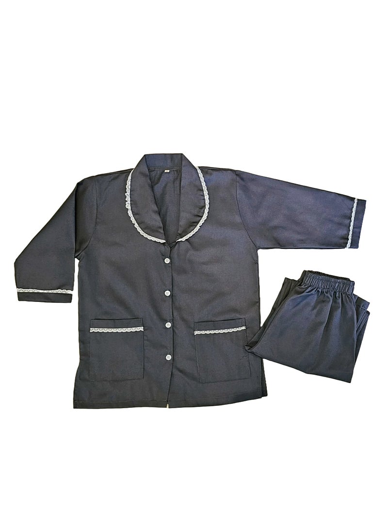 Rannah's Closet Domestic Helper Uniform Elegant Kolcha Design Grey Housemaid Uniform Set Top and Pants 