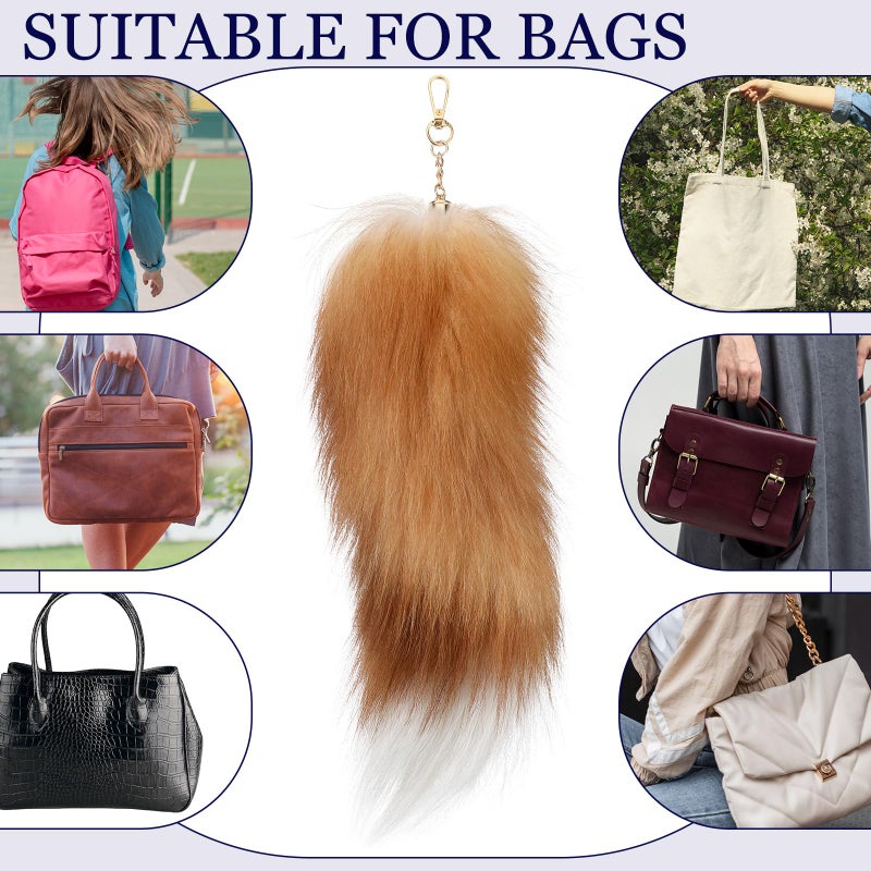 Ferreve Fluffy Fur Fox Tail Keychain Wolf Therian Tail Keychain for Party Cosplay Costume Keyring for Women 2 Sizes(Black,White,6 Pcs) - Image 3