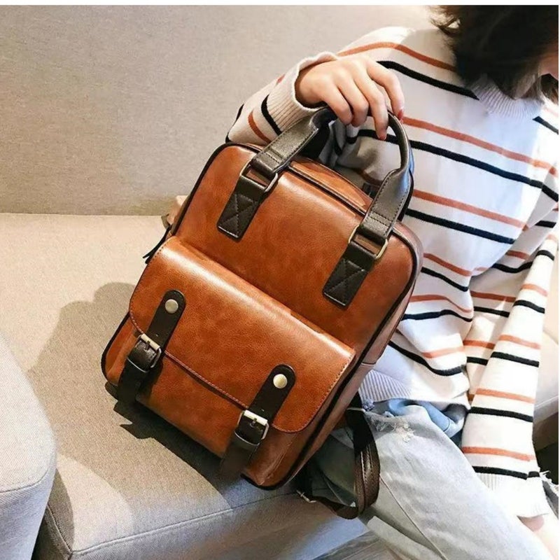 حقيبة ظهر نسائية من جلد PU، سعة كبيرة، مضادة للسرقة، للمدرسة - Image 1