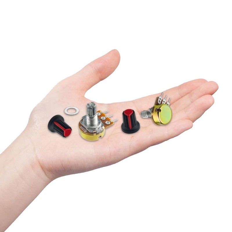 WMYCONGCONG 18 Pack B1K B2K B5K B10K B20K B50K B100K B500K B1M Ohm Knurled Shaft Linear Rotary Taper Potentiometer Kit with Cap - Image 5