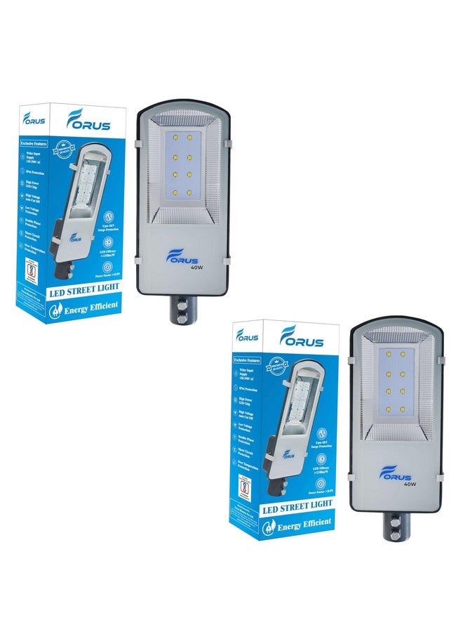 Forus 40W LED Street Light Cool White (Pack of 2) - IP66 Waterproof Outdoor Lighting Fixture, Energy Efficient Road Lamp with 10-Year Warranty for Street, Garden, Parking Lot, Highway, Backyard - Image 1