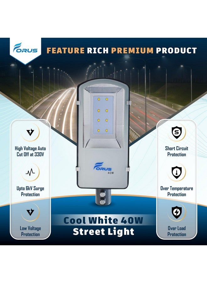 Forus 40W LED Street Light Cool White (Pack of 2) - IP66 Waterproof Outdoor Lighting Fixture, Energy Efficient Road Lamp with 10-Year Warranty for Street, Garden, Parking Lot, Highway, Backyard - Image 2