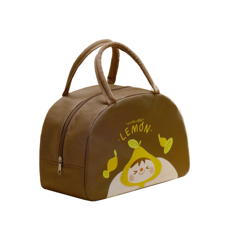 Cute Cartoon Large Capacity Insulated Lunch Bag Brown tea 