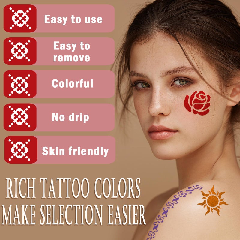 Metuu Temporary Tattoo Markers For Kids And Adults  12 Metallic Markers And 155 Tattoo Stencil Designs  Cosmetic Tattoos Pens For Party Favor Gift And Face Painting - Image 3