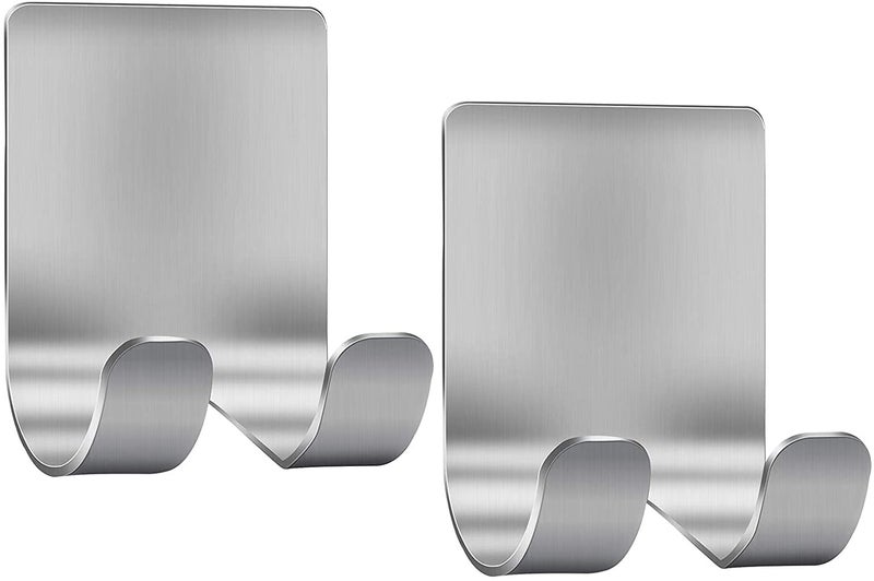 KolorFish Stainless Steel ShowerHook Hanger Stand Adhesive Heavy Duty Utility Storage Hooks Bathroom Kitchen Organiser Pack of 2 - Image 1
