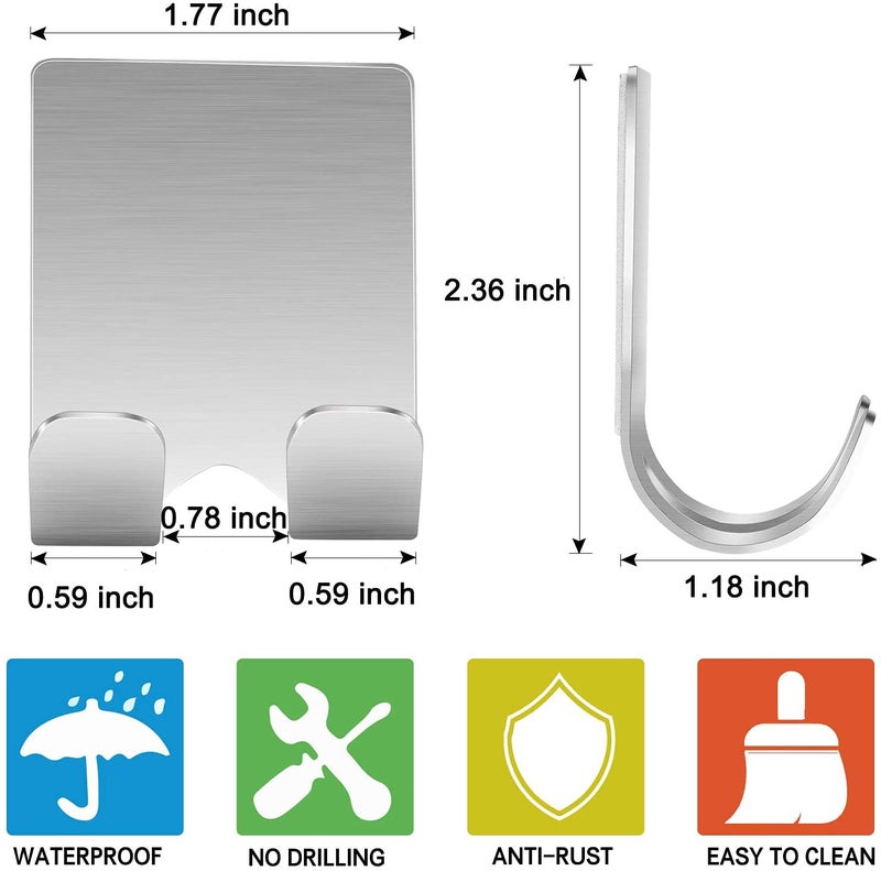 KolorFish Stainless Steel ShowerHook Hanger Stand Adhesive Heavy Duty Utility Storage Hooks Bathroom Kitchen Organiser Pack of 2 - Image 2
