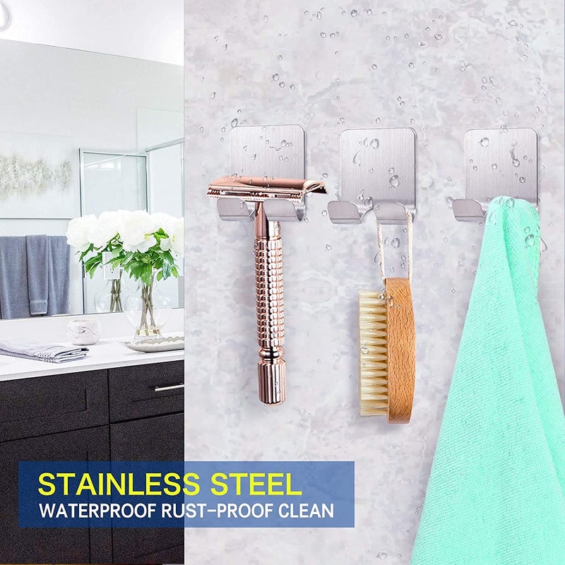 KolorFish Stainless Steel ShowerHook Hanger Stand Adhesive Heavy Duty Utility Storage Hooks Bathroom Kitchen Organiser Pack of 2 - Image 3
