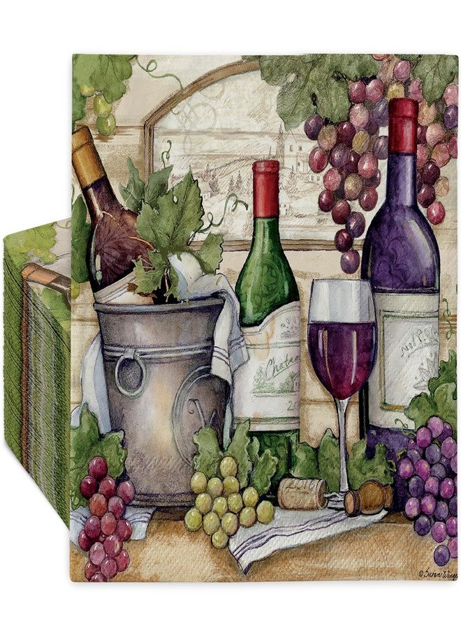 JarThenaAMCS 100Pcs Paper Napkins Vintage Red Wine Glass Disposable Luncheon Napkin Grapes Vineyard Dessert Dinner Hand Napkin for Drinks Theme Party Supplies - Image 1