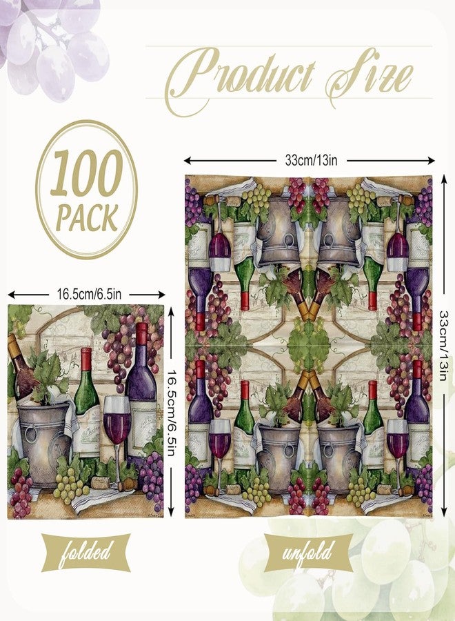 JarThenaAMCS 100Pcs Paper Napkins Vintage Red Wine Glass Disposable Luncheon Napkin Grapes Vineyard Dessert Dinner Hand Napkin for Drinks Theme Party Supplies - Image 2
