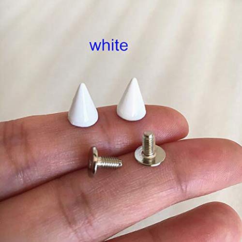 Gdeal 100Pcs Metal Bullet Rivet Stud Spikes,7x10mm Colored Metal Screw Back Rivet,Cone Bullet Spikes,DIY Leathercraft Findings (White) - Image 3