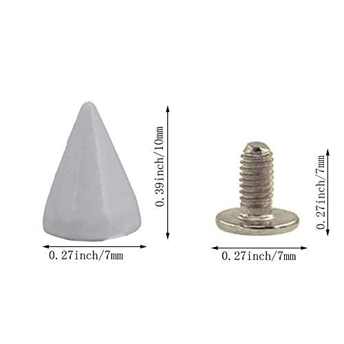 Gdeal 100Pcs Metal Bullet Rivet Stud Spikes,7x10mm Colored Metal Screw Back Rivet,Cone Bullet Spikes,DIY Leathercraft Findings (White) - Image 5