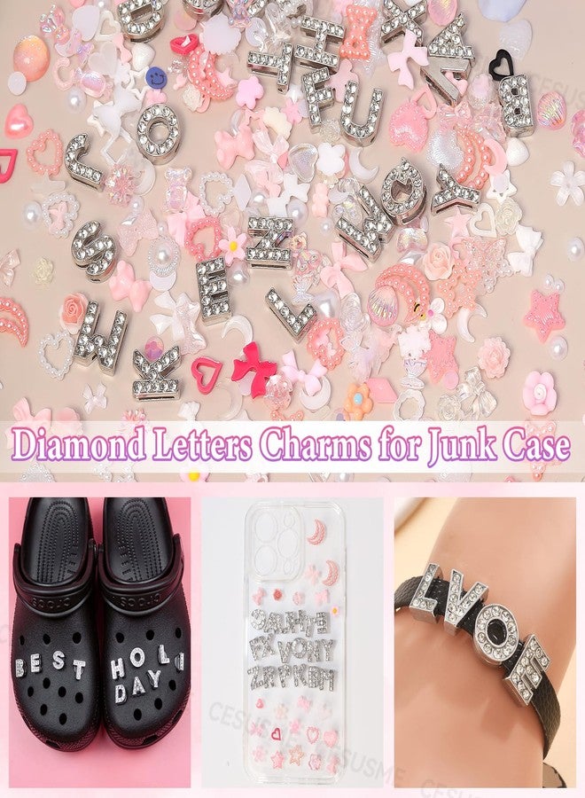 CESUSME 330 Pcs Junk Case Charms Kit, A-Z Letter Junk Phone Case Charms, Pink White Moon Star Pearls Charm for Nails, Resin Flower Candy Resin Charms for Nail Craft DIY Accessories - Image 3