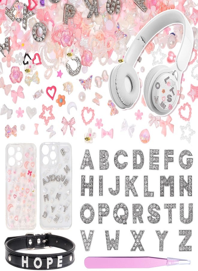 CESUSME 330 Pcs Junk Case Charms Kit, A-Z Letter Junk Phone Case Charms, Pink White Moon Star Pearls Charm for Nails, Resin Flower Candy Resin Charms for Nail Craft DIY Accessories - Image 1