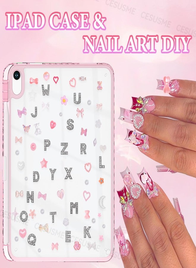 CESUSME 330 Pcs Junk Case Charms Kit, A-Z Letter Junk Phone Case Charms, Pink White Moon Star Pearls Charm for Nails, Resin Flower Candy Resin Charms for Nail Craft DIY Accessories - Image 5