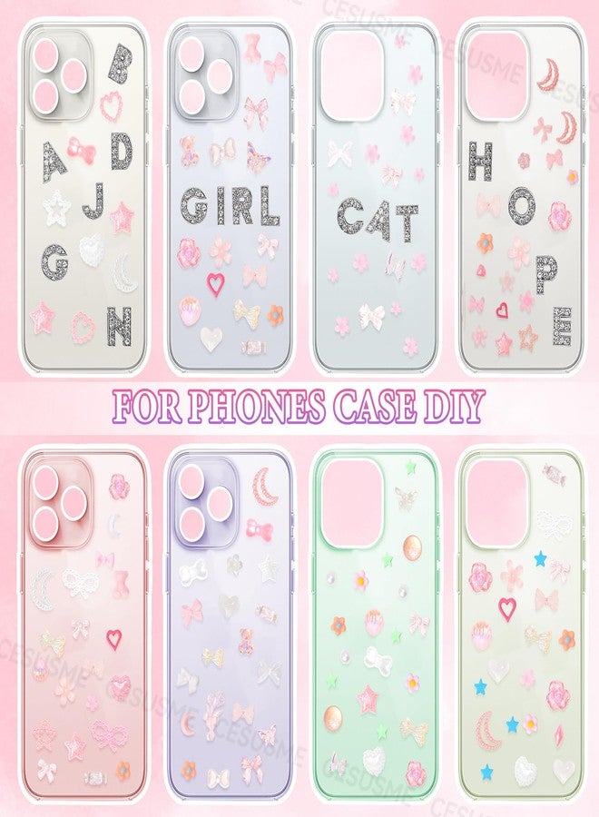 CESUSME 330 Pcs Junk Case Charms Kit, A-Z Letter Junk Phone Case Charms, Pink White Moon Star Pearls Charm for Nails, Resin Flower Candy Resin Charms for Nail Craft DIY Accessories - Image 4