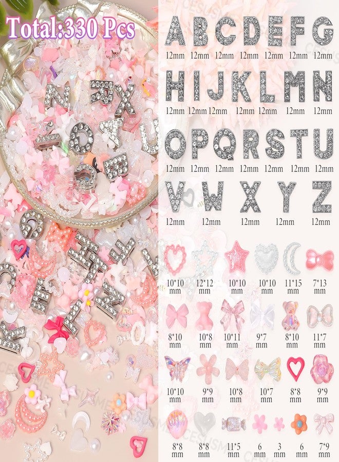 CESUSME 330 Pcs Junk Case Charms Kit, A-Z Letter Junk Phone Case Charms, Pink White Moon Star Pearls Charm for Nails, Resin Flower Candy Resin Charms for Nail Craft DIY Accessories - Image 2