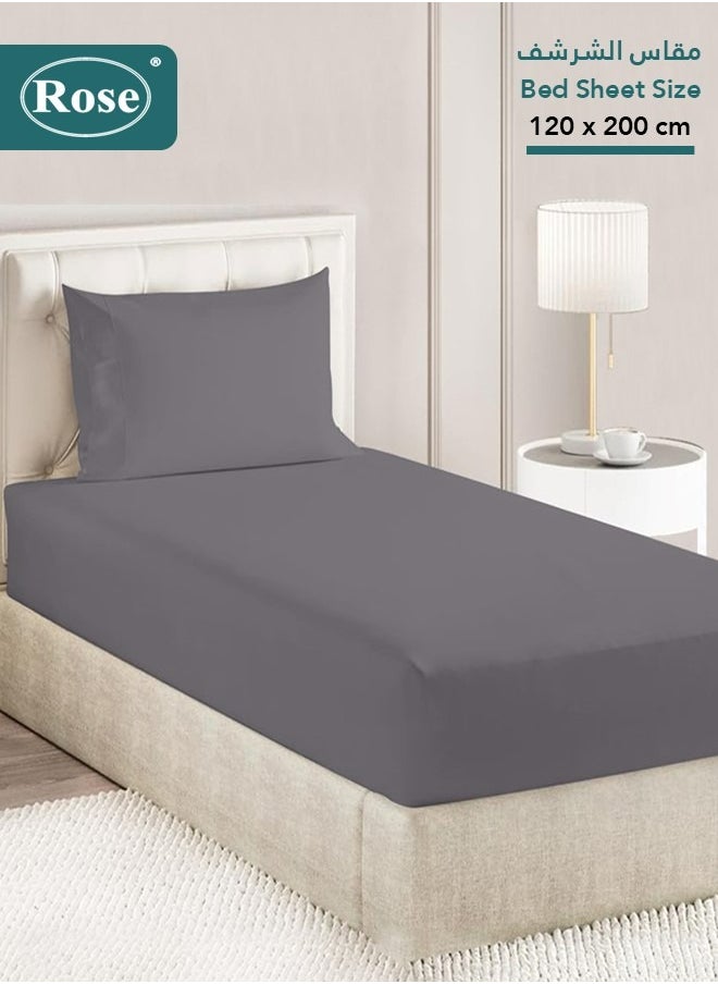 Rose - Rose Luxurious Plain Fitted Sheet with Deep Pockets and Pillow Case, Bed Sheet 2-Pieces Set, Soft & Cozy Microfiber Breathable and Cooling, Extra Twin Size 120x200+38 cm, Grey - Image 1