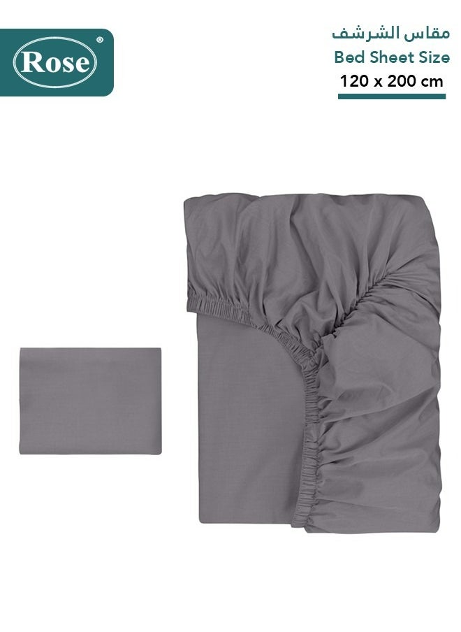 Rose - Rose Luxurious Plain Fitted Sheet with Deep Pockets and Pillow Case, Bed Sheet 2-Pieces Set, Soft & Cozy Microfiber Breathable and Cooling, Extra Twin Size 120x200+38 cm, Grey - Image 1