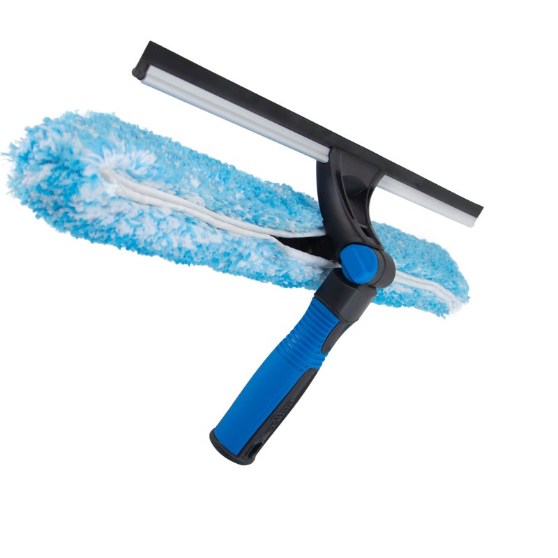 Unger Professional 18" Proflex 2-in-1 Squeegee & Scrubber - Window Cleaning Tool with Pivoting Head – Squeegee for High Access Window Washing, Commercial & Residential Use, Reusable Microfiber Sleeve - Image 1