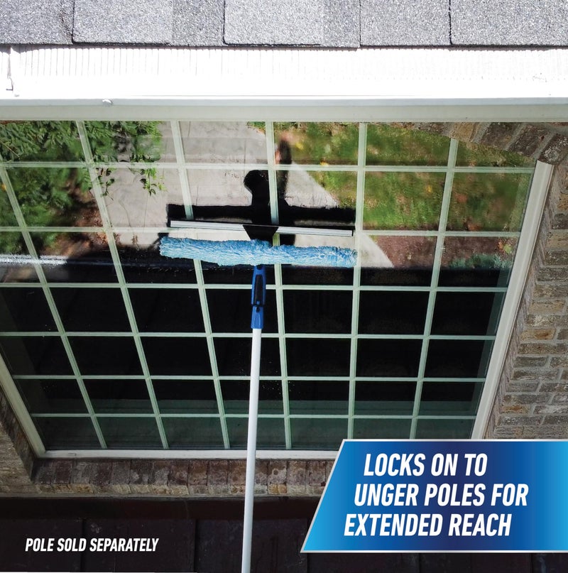 Unger Professional 18" Proflex 2-in-1 Squeegee & Scrubber - Window Cleaning Tool with Pivoting Head – Squeegee for High Access Window Washing, Commercial & Residential Use, Reusable Microfiber Sleeve - Image 2