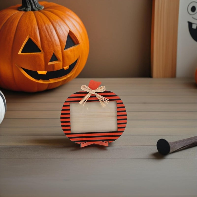Halloween Pumpkin Picture Frame Rustic Wooden Pumpkin Photo Frame Autumn Fall Thanksgiving Tabletop Decoration for Halloween Party and Home - Image 5