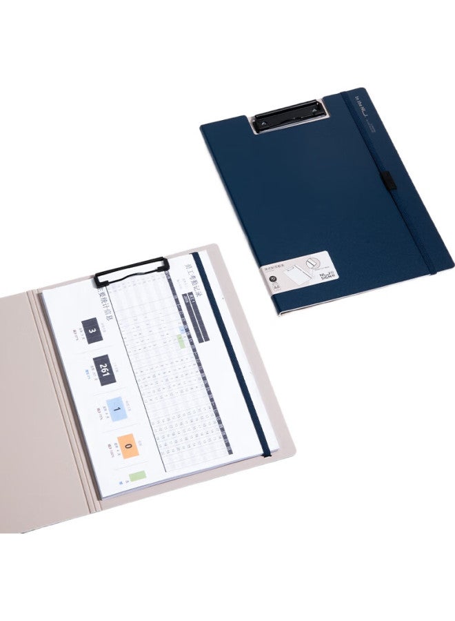 NUSIGN Deli Nusign A4 Vertical Folding Clipboard, Conference Folder, Thickened File Folder, Colorful Document Folder, File Organizer, Contract Signing Office Supplies, Navy Blue Ns180 - Image 1