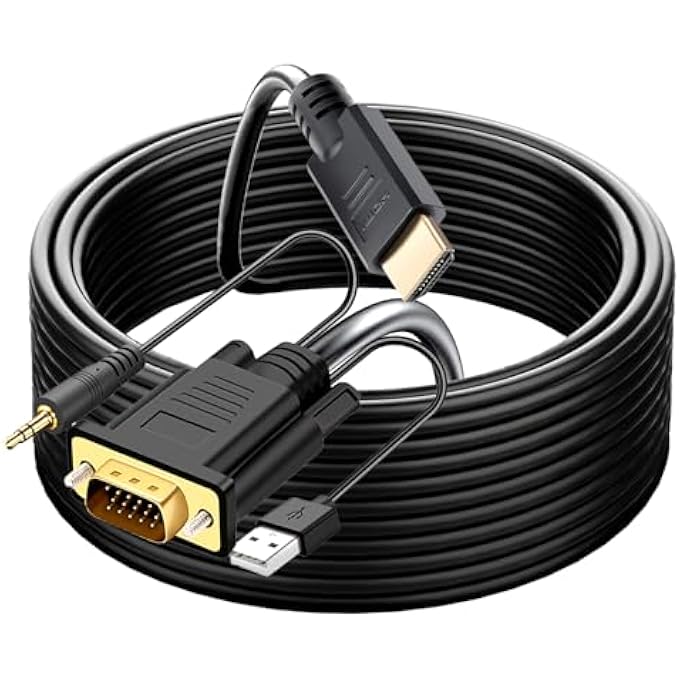 rayihni YOTETION HDMI TO VGA 30FT CABLE WITH AUDIO, DIRECTIONAL HDMI (SOURCE) TO VGA (DISPLAY) CABLE (MALE TO MALE) COMPATIBLE FOR COMPUTER, DESKTOP, LAPTOP, PC, MONITOR, PROJECTOR, HDTV, ROKU, XBOX - Image 1