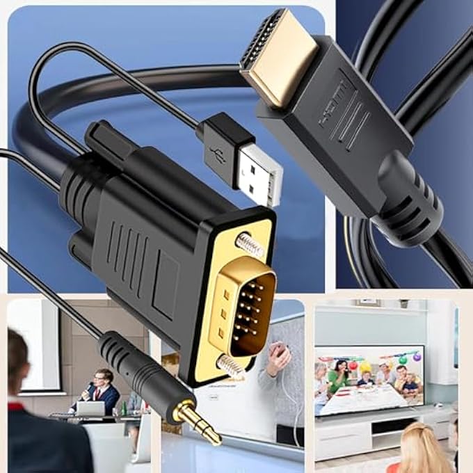 rayihni YOTETION HDMI TO VGA 30FT CABLE WITH AUDIO, DIRECTIONAL HDMI (SOURCE) TO VGA (DISPLAY) CABLE (MALE TO MALE) COMPATIBLE FOR COMPUTER, DESKTOP, LAPTOP, PC, MONITOR, PROJECTOR, HDTV, ROKU, XBOX - Image 3