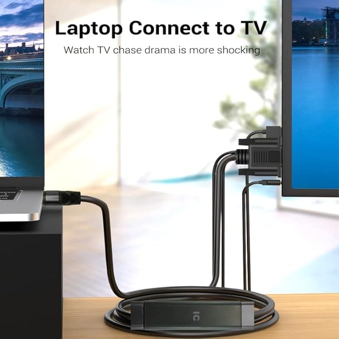 rayihni YOTETION HDMI TO VGA 30FT CABLE WITH AUDIO, DIRECTIONAL HDMI (SOURCE) TO VGA (DISPLAY) CABLE (MALE TO MALE) COMPATIBLE FOR COMPUTER, DESKTOP, LAPTOP, PC, MONITOR, PROJECTOR, HDTV, ROKU, XBOX - Image 2