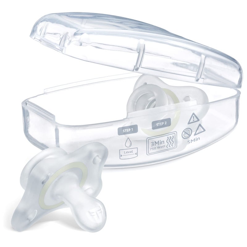 Chicco PhysioForma 100% Silicone Mini Glow in The Dark Pacifier for Babies Aged 2-6 Months | BPA & Latex Free | Reusable Sterilizing Case | Clear, 2pk - Image 5