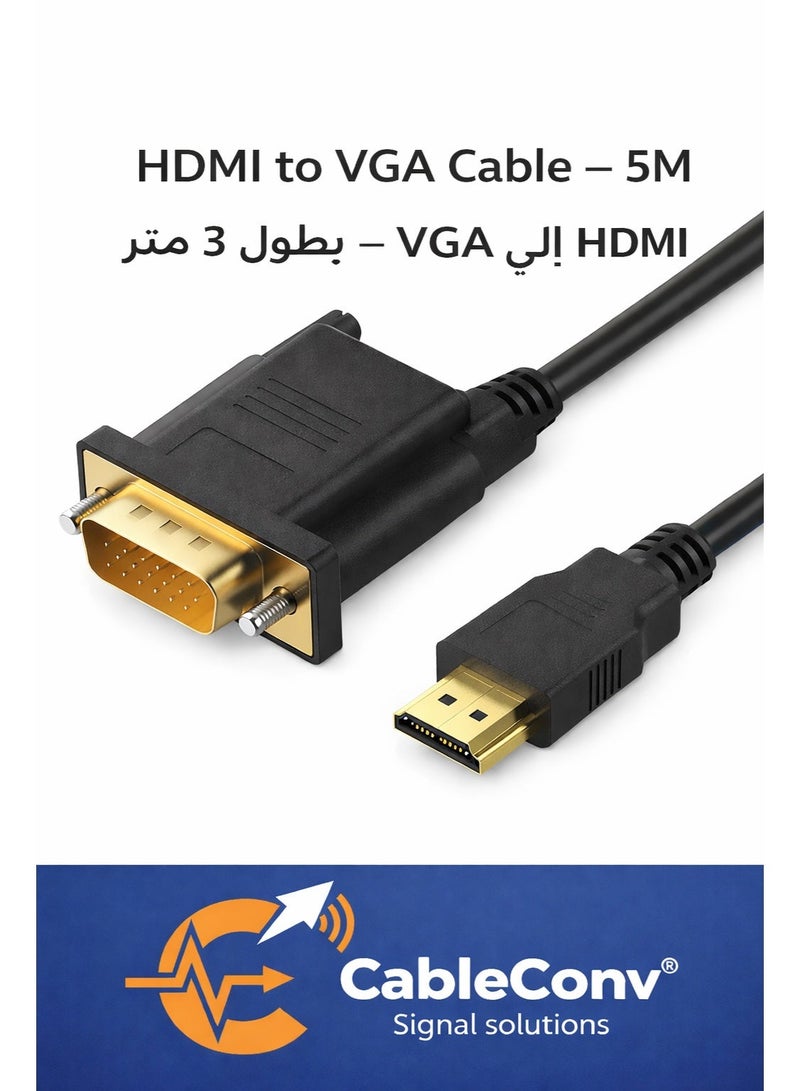 ​كابل كونف كابل HDMI إلى VGA بطول 5 أمتار - كابل محول HDMI إلى VGA عالي الأداء بدقة 1080 بكسل لتحويل سلس للفيديو الرقمي إلى التناظري - موصل ذكر-ذكر مثالي لأجهزة الكمبيوتر المحمولة وأجهزة الكمبيوتر الشخصية وأجهزة العرض والشاشات - تصميم متين مع موصلات مطلية بالذهب لاستقرار إشارة فائق - Image 1