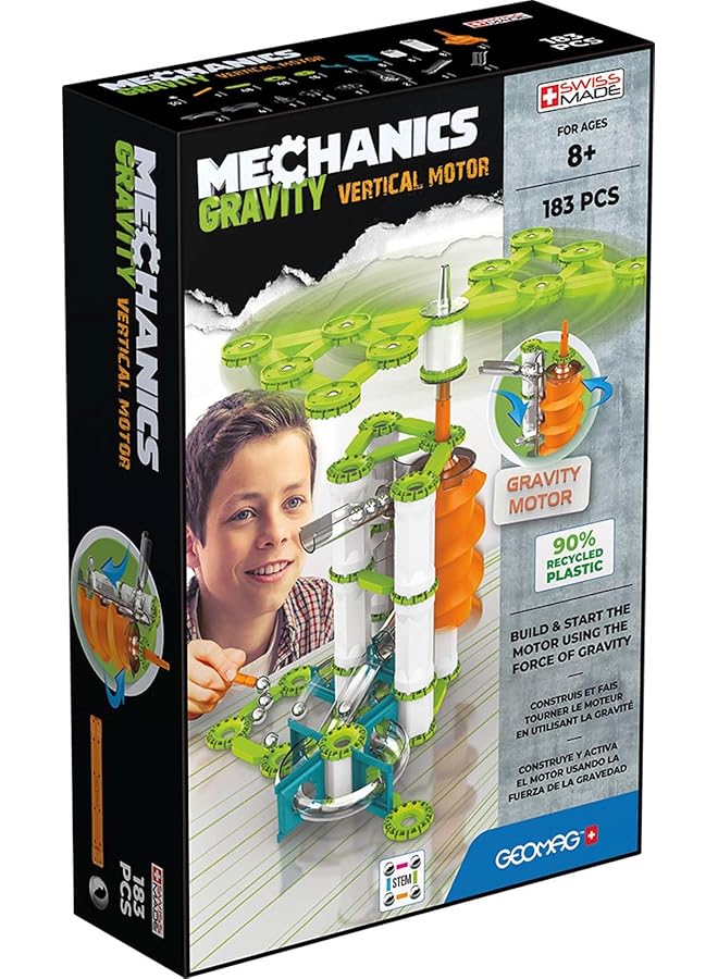 جيوماغ محرك ميكانيكا الجاذبية الرأسي 183 ساق وألعاب مغناطيسية تعليمية مصنوعة في سويسرا 100% من البلاستيك المعاد تدويره ألعاب مفتوحة النهاية ألعاب بناء 8 سنوات فما فوق - Image 1