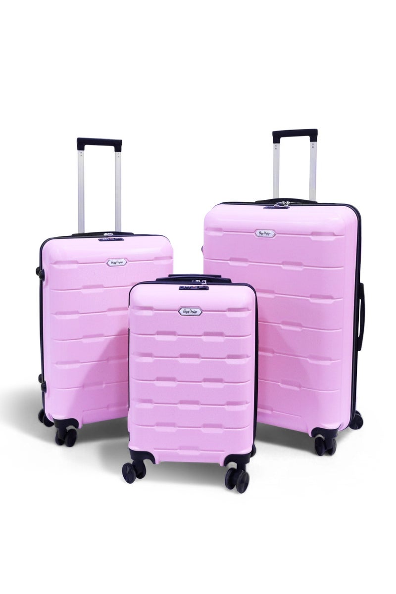 بيج ديزاين طقم حقائب سفر مكوّن من 3 قطع، مقاسات 20 بوصة و24 بوصة و28 بوصة، مزوّد بقفل TSA، مصنوع من هيكل ABS خفيف الوزن، حقيبة ترولي صلبة، عجلات دوّارة 360°، مناسب لكابينة الطائرة والحقائب المحمولة – صنع في تركيا - Image 1