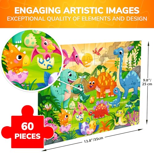 QUOKKA Puzzles for Kids Ages 46 60 Piece Jigsaw Puzzles for Toddlers Ages 35 with Dinosaurs Quiet Time Toy for Preschoolers 24 FSC Certified Educational Learning Game for Boys and Girls - Image 5