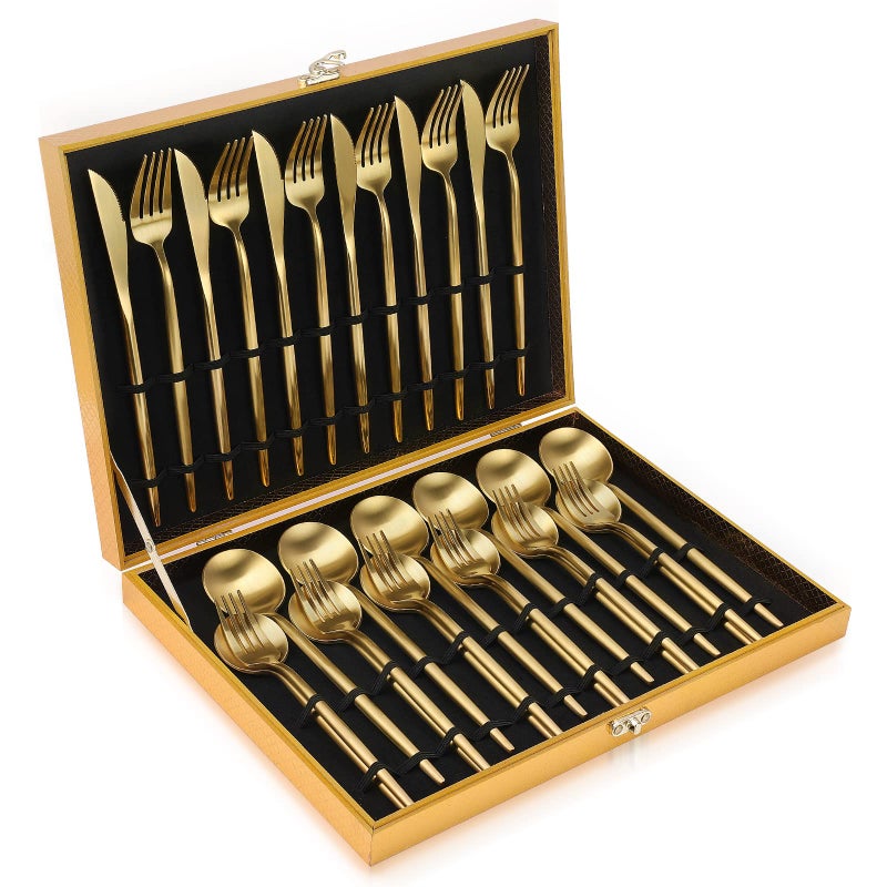 Matte Gold Silverware Set OGORI 30Piece Food Grade Stainless Steel Gold Flatware Set Kitchen Utensil Set Service for 6 Tableware Cutlery Set for Home and Restaurant Dishwasher Safe  Gift Box