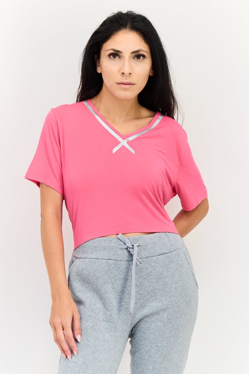 FILA Women Sportswear Fit Short Sleeves Training Crop Top, Pink - Image 1