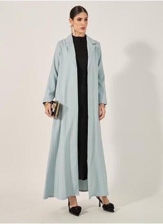 lapel collar front open abaya in pin stripe pattern texture fabric - pzsku/Z1ACD0CEFE06E5E2AA767Z/45/1741119977/e1e8039e-52d2-4112-85cb-ff87e36039d7