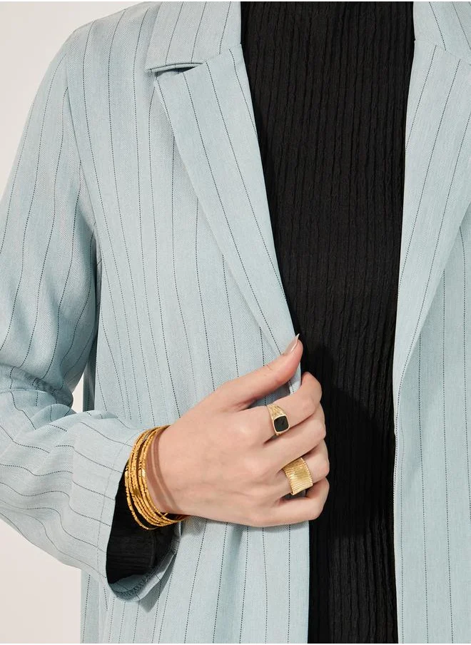 ستايلي lapel collar front open abaya in pin stripe pattern texture fabric